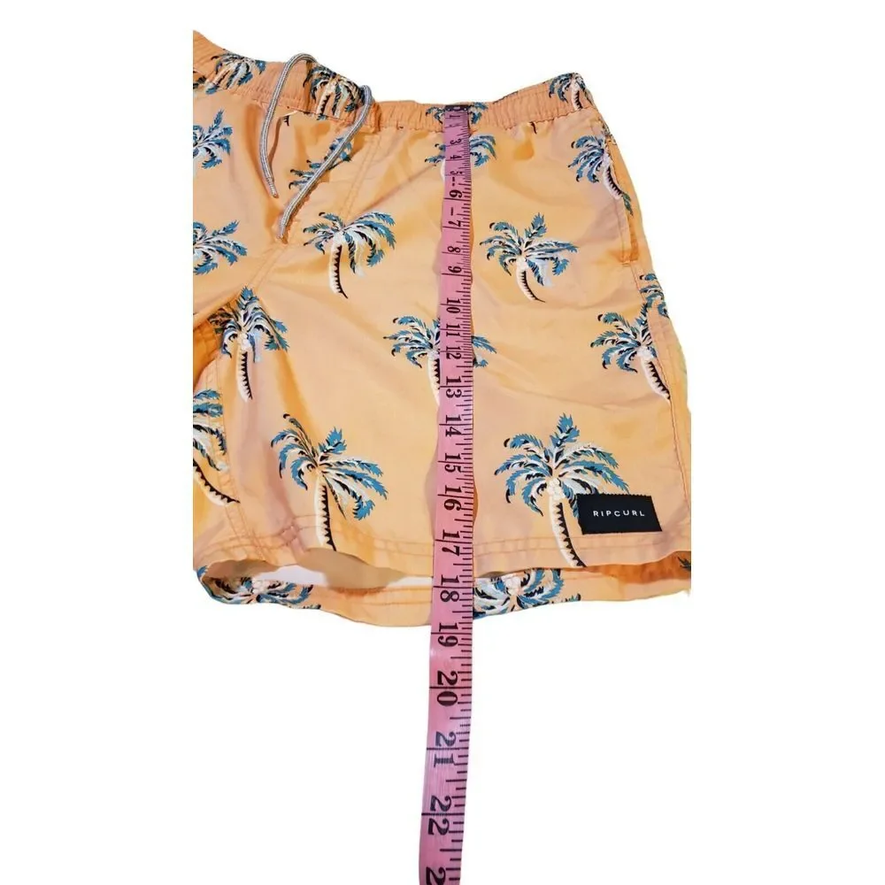 Rip Curl LayDays Swim Trunks‎ Size Medium Elastic Waistband Orange Palm Trees